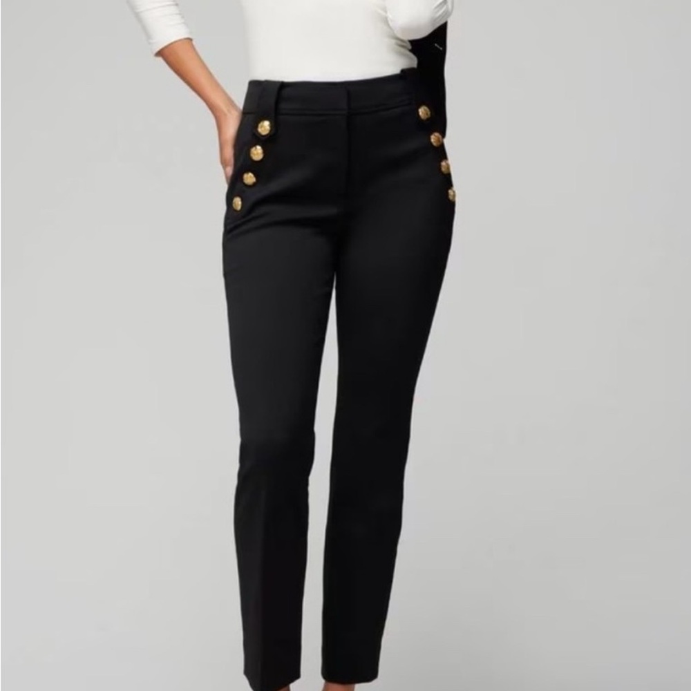 White House Black Market Black Cropped Pants with Gold Accents